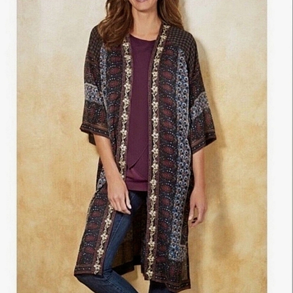Soft Surroundings-Alejandra Sheer Beaded/Embroidered Kimono Size S/M